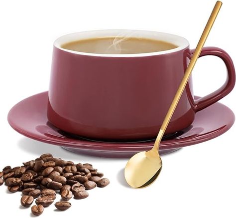 Amazon.com | GOOD ALWAYS Coffee Mug with Spoons, Espresso Cups and Saucer for Latte & Cappuccino & Double Espresso, Coffee Shop and Essentials for New Home(Red): Cup & Saucer Sets Essentials For New Home, Cafe Mocha, Café Mocha, Tea Cafe, Double Espresso, Cappuccino Coffee, Espresso Shot, Coffee Cups And Saucers, Coffee Spoon