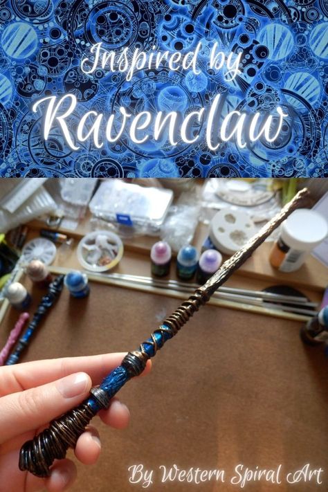 Ravenclaw Diy Crafts, Ravenclaw Diy, Steampunk Wand, Ravenclaw Wand, Magic Wand Diy, Rowena Ravenclaw Diadem, Diy Wands, Garrick Ollivander, Ravenclaw Outfit