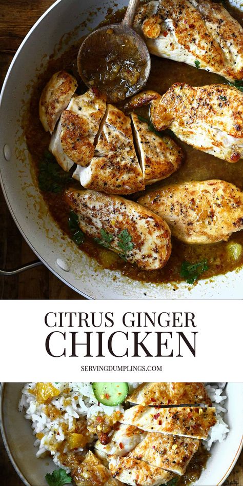 Citrus Ginger Chicken Citrus Chicken Recipes, Serving Dumplings, Lemon Ginger Chicken, Mandarin Chicken, Chicken Ginger, Ginger Chicken Recipes, Chicken Fillets, Ginger Chicken, Citrus Chicken