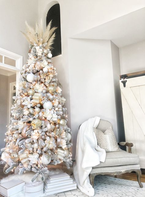 I kept it very neutral in my living room this Christmas season. How do you like my pampas grass tree topper?  @littlelattihouse Christmas Tree With Pampas Topper, Pampas Xmas Tree, Neutral Tree Topper, Pampas Christmas Tree Topper, Pampas Grass Tree Topper, Pampas Grass Christmas Tree Topper, Pampas Grass In Christmas Tree, Pampas Tree Topper, Christmas Pampas Decor