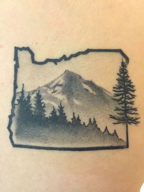 Oregon tattoo I know who has is !!! My brother!!! Oregon Tattoo Ideas For Men, Portland Oregon Tattoo Ideas, Portland Tattoo Ideas, Oregon Coast Tattoo, Oregon Tattoo Ideas, Moutain Tattoos, Alaska Tattoo, Montana Tattoo, Gold Beach Oregon