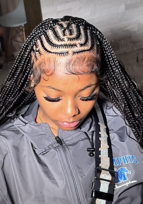 Knotless With Scalp Braids, Knotless Braids With Cornrows, Braids In The Front Curls In The Back, Cainrow Hairstyles, Kid Braids, Boho Braided Hairstyles, Quick Natural Hair Styles, Braids Styles, Braided Hairstyles For Teens