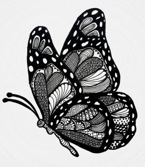 Zentangle Art Butterfly, Zen Tangle Butterfly, Zentangle Butterfly Pattern, Mandala Drawing Butterfly, Zentangle Insects, Zentangle Drawings Beautiful, Zentangle Butterflies, Butterfly Doodle Art, Zentangle Butterfly