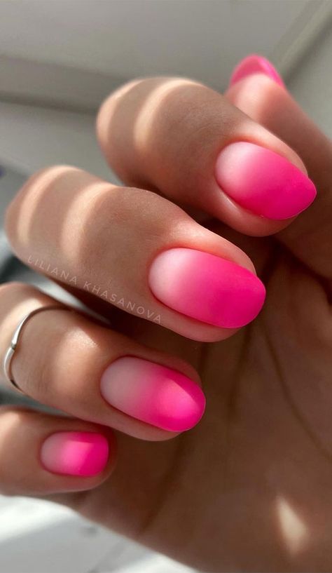 5. Ombre Bright Pink Round Nails Summer is here babe! And it’s time to get summer-ready, which includes getting a pretty manicure. Bright, Nude,... Pink Round Nails, Rounded Acrylic Nails, Bright Pink Nails, Ombre Manicure, Manicure Art, Summer Gel Nails, Pink Ombre Nails, Hot Pink Nails, Cute Summer Nails