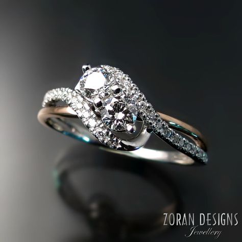 Two stone diamond engagement ring - unique, delicate and distinctive design 2 Diamond Ring Design, Creative Rings, Diwali Jewellery, Double Diamond Ring, Cross Rings, Golden Jewellery, Big Engagement Rings, Family Ring, Cheap Wedding Rings