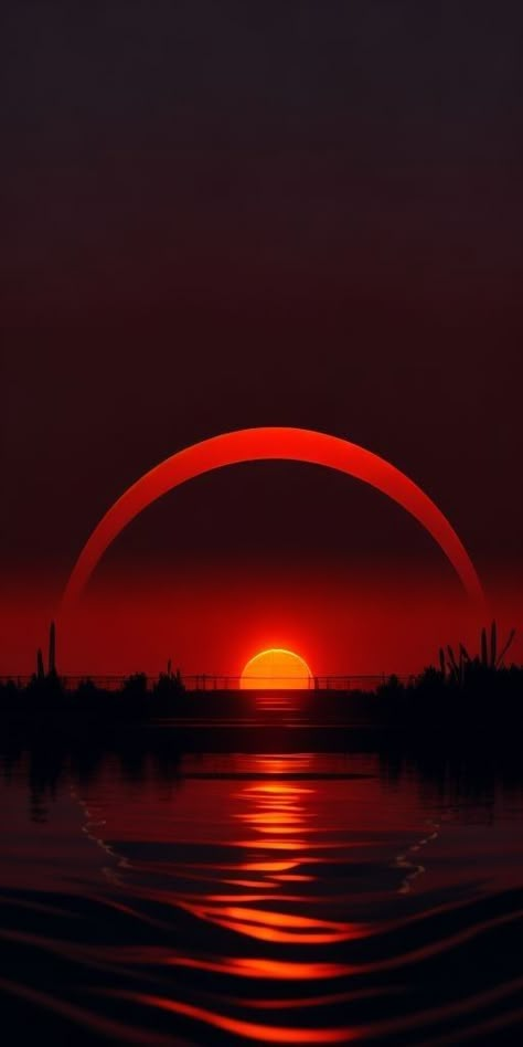 Red Sun Aesthetic, Red Sun Wallpaper, Red Sky Wallpaper, Crimson Red Color, Iphone Wallpapers Full Hd, Horizon Painting, Painting The Sky, Sun Painting, Planets Wallpaper