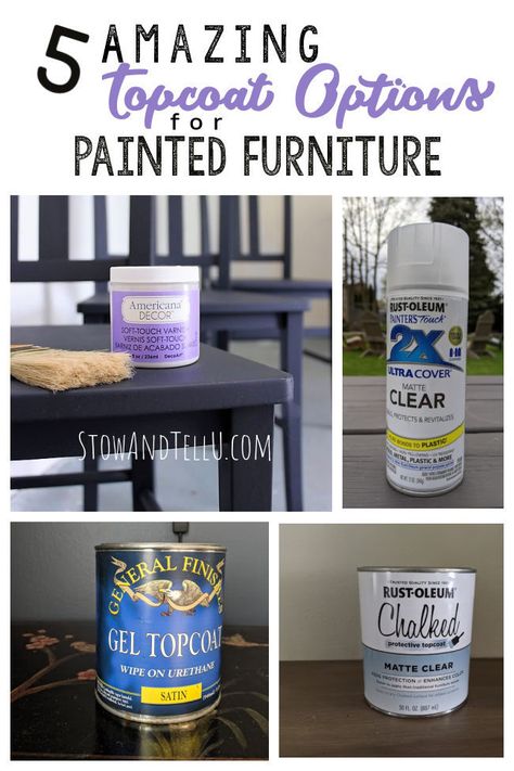 5 Amazing Top Coat Sealer Options for Painted Furniture - Free printable comparison chart of 5 top coat sealers to use on chalk, acrylic or latex painted furniture and decor. #sealer #topcoat #clearcoat #furniture #painted #best Clear Coat Over Paint, Sealing Chalk Paint, Rustoleum Chalk Paint, Black Painted Furniture, Restored Furniture, Restore Wood, Painting Laminate, Furniture Redos, Refinishing Furniture Diy