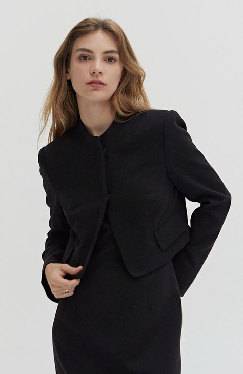 CRESCENT Collarless High Neck Crop Blazer available at #Nordstrom Collarless Blazer, Maxi Jumpsuit, Crop Blazer, Cropped Blazer, Blazer Vest, Casual Sets, Outerwear Coats, Cami Dress, High Neckline