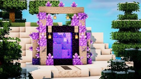 Purple nether portal for Minecraft Amethyst Nether Portal, Minecraft Amethyst, Portal In Minecraft, Nether Portal Design, Minecraft Hus, Minecraft Portal, Amethyst Decor, Nether Portal, Portal Design