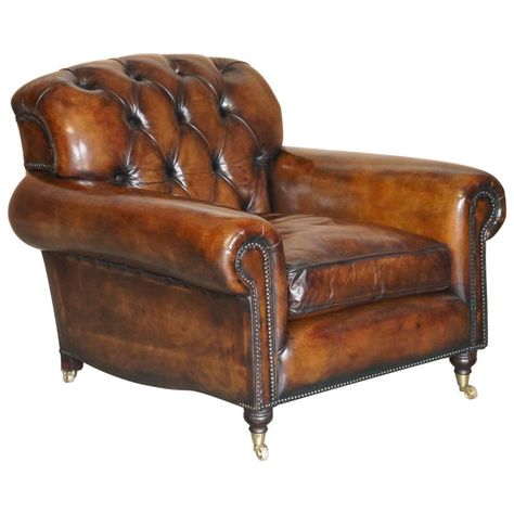 Brown Leather Chesterfield Living Room, George Smith Sofa, Chesterfield Wingback Chair, Purple Chesterfield, Purple Leather Armchair, Castle Courtyard, Victorian Armchair, Leather Club Chairs Vintage, Brown Leather Armchair