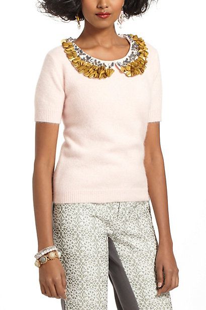 Anthro sweater @The Sequined Spaniel Embellished Shirt, Embellished Collar, Angora Sweater, Short Sleeve Sweater, Anthropologie Sweater, Collar Sweater, Anthropologie Sweaters, Sweater Making, Short Sleeved Sweaters