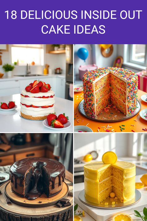 Surprise your guests with these 18 creative inside out cake ideas! Picture a beautifully decorated cake that surprises everyone with its stunning colors and tasty flavors. Think strawberry cheesecake bursts, funfetti party pieces, and even a chocolate lava core waiting to ooze out! These inventive cakes are not just delicious but also incredibly fun and vibrant. They are perfect for birthdays, parties, or any celebration. Dive into these ideas to make an unforgettable centerpiece that will leave everyone talking! Surprise Cake Ideas, Funfetti Party, Inside Out Cake, Surprise Inside Cake, Cake Surprise, Zombie Cake, Stitch Cake, Surprise Cake, Chocolate Lava