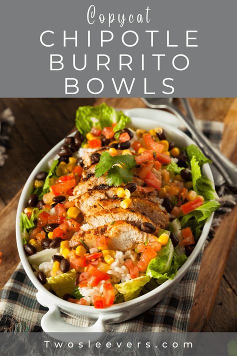 Copycat Chipotle Burrito Bowl | Chicken Burrito Bowl Recipe Southwest Burrito Bowl, Mucho Burrito Copycat, Burrito Bowl Chicken, Copycat Chipotle Burrito Bowl, Chicken Bowl Recipe Healthy, Copycat Chipotle Burrito, Chipotle Chicken Copycat, Chicken Burrito Bowl Recipe, Guacamole Chips