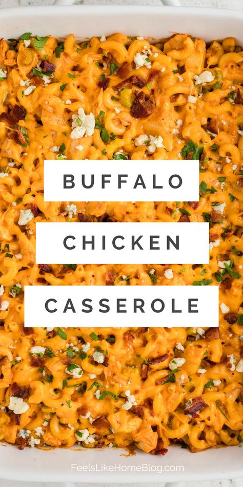 A creamy buffalo chicken pasta bake with cheesy noodles, ranch dressing, and spicy buffalo chicken, perfect for an easy weeknight dinner, meal prep, or a freezer meal, making it a comforting buffalo chicken casserole for the whole family. Chicken Pasta Bake Recipes, Buffalo Chicken Pasta Bake, Cheesy Noodles, Easy Pasta Bake, Buffalo Chicken Breast, Meal Prep Freezer Meals, Healthy Chicken Dinner Recipes, Pasta Bake Recipes, Prep Freezer Meals