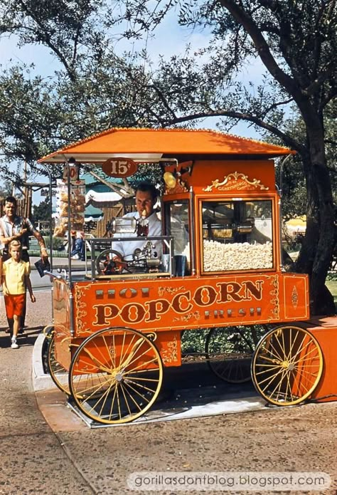 Vintage Popcorn Cart, Popcorn Vendor, Disneyland Popcorn, Vintage Amusement Park, Vintage Popcorn, Popcorn Stand, Popcorn Cart, Graphic Design Cv, Disney Princess Facts