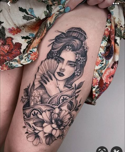 Geisha Tattoo Sleeve, Tato Geisha, Geisha Tattoo Design, Harry Tattoos, Geisha Tattoo, Digital Art Ideas, Tatuaje A Color, Tattoo Feminina, Japan Girl