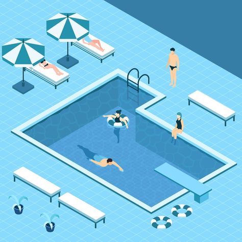 Swimming Pool Illustration, Pool Illustration, Pool Tattoo, 3d Pool, Pool Drawing, Fabric Buildings, Swimming Pool Art, Square Pool, Simple Pool