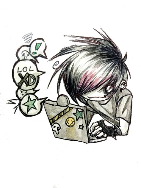 Scenecore Art Pfp, 2000s Emo Drawing, Scene Emo Art Style, Scene Pfp Drawing, 2000s Emo Artstyle, Cute Emo Drawings, Emo Artwork, 2000 Emo Art, Scenemo Art