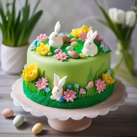 Easter Cake Designs, Bunny Cakes, Easter Desserts Recipes, Simple Cake Designs, 1st Birthday Cakes, Mini Cakes Birthday, Spring Cookies, Cartoon Cake, Easter Cake