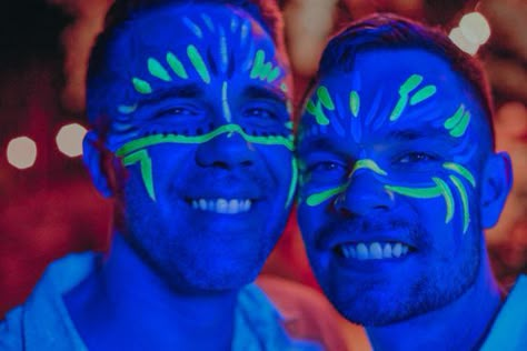 Face Paint Neon Party, Mexico Dance, Glow Face Paint, Lee Ryan, Uv Face Paint, Neon Face Paint, Music Festival Makeup, Uv Makeup, Festival Face Paint