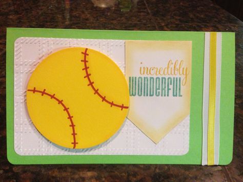 Softball card Cute Card Ideas, Girl Birthday Cards, Girls Softball, Sports Party, Cute Card, Gift Card Holder, Cute Cards, Diy Cards, Things To Make