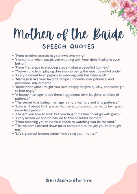 Mother of the Bride Speech Quotes | Bridesmaid For Hire Bridal Shower Speech From Mom, Mother Of The Bride Speech Examples, Mother Of The Bride Checklist, Mother Of The Groom Speech, Mother Of The Bride Speech, Bride Speech Examples, Mob Hair, Bride Checklist, Speech Quotes