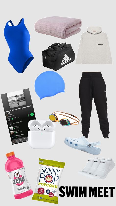 SWIM MEET<33 High School Swim Team Aesthetic, Swim Meet Outfit, Swimming Competition Aesthetic, Swim Team Suits, Swim Team Party, Swim Aesthetic, Swimming World, Daily Routine Planner, Swimming Gear