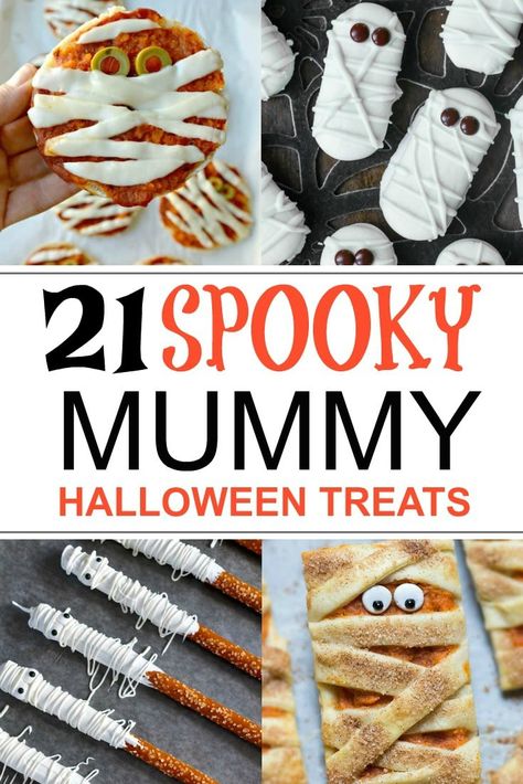 Make these easy Mummy Halloween Finger Foods for a spooktacular party. I love easy Halloween themed food that works well for kids and adults. All of these mummy food recipes are easy to make at home and they are a mix of savory and sweet finger food ideas perfect for Halloween parties. Halloween Mummy Appetizers, Halloween Popper Mummies, Mummy Themed Snacks, Mummy Theme Party, Mummy Themed Food, Mummy Party Ideas, Egyptian Themed Party Food, Halloween Finger Food Ideas For Parties, Halloween Mummy Food