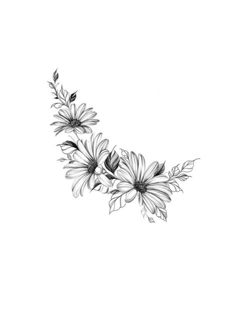 Bee Daisy Tattoo, Daisy Tattoo Outline, Tattoo With Daisies, Daisy Tattoo Designs Drawings, Daisy Tattoo Stencil, Half Flower Drawing, April Birth Flower Tattoo Daisies, Adele Tattoo, Gerber Daisy Tattoo