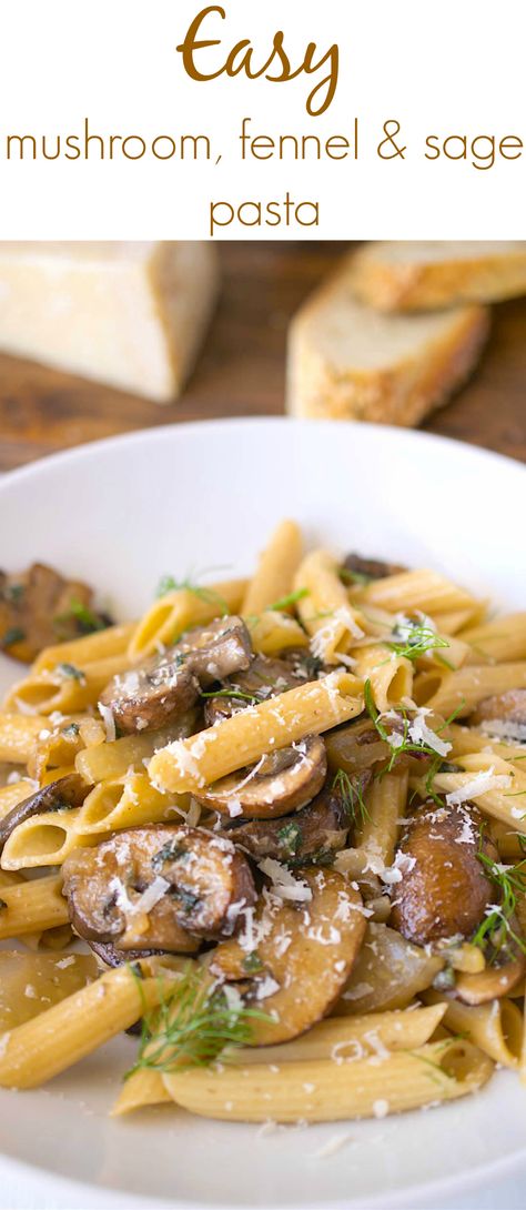 Easy Mushroom, Fennel & Sage Pasta is an easy dish that is on the table in about 20 minutes. Perfect for those busy weeknights and also makes delicious leftovers for lunch the next day. #mushrooms #easypasta #fennel Sage Pasta, Fennel Pasta, Mushroom Recipes Pasta, Fennel Recipes, Diy Easy Recipes, Protein Diet, Ideal Protein, Mushroom Pasta, The Next Day