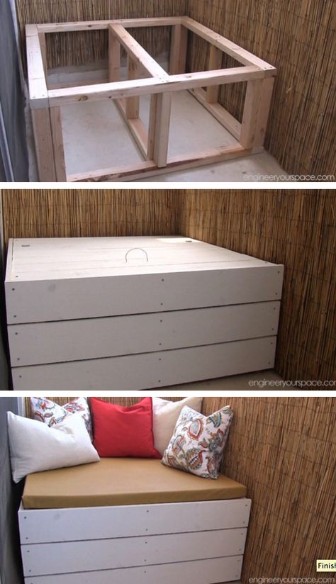 DIY outdoor storage bench - easy to customize to fit any outdoor space! Diy Balcony Bench, Girls Bedroom Storage, Childrens Bedroom Storage, Food Storage Rooms, Ikea Toy Storage, Waterproof Outdoor Storage, Diy Balcony, Outdoor Storage Bench, Storage Room Organization