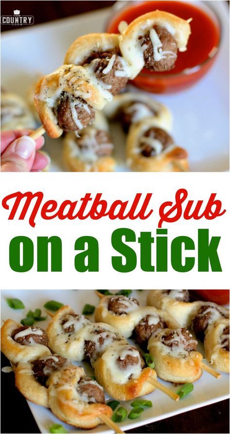 Meatball Subs On A Stick, Easy Meatball, Refrigerated Pizza Dough, Meatball Sub, Meatball Subs, Country Cook, Meatballs Easy, Frozen Meatballs, The Country Cook