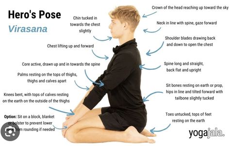 Hero Pose Yoga, Hero Pose, Yoga Drawing, Chin Tuck, Pose Yoga, Drawing Quotes, Standing Poses, Yoga Benefits, Yoga Poses