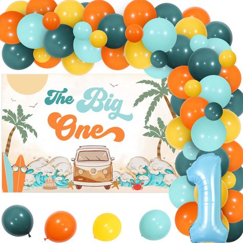 PRICES MAY VARY. Surf 1st Birthday Decorations: The package includes 48 x latex balloons 12 inches, 20 x latex balloons 5 inches, 1 x The Big One backdrop 5*3 ft, 1 x number 1 foil balloon 32 inches, 1 x tape strip, 1 x adhesive dispense, 2 x white ribbon. The Big One Surf Backdrop: The size of surfing birthday backdrop is 3*5 ft(1x1.5m), it is made of high quality polyester, durable and reusable. The backdrop has four iron rings on edge corner, it is easy to hang up with included long rope, whi The Big One Surf Birthday, Hawaiian Surfboard, Birthday Balloon Garland, Lavender Balloons, Surf Birthday, Beach Swimming Pool, 1st Birthday Party Decorations, Balloon Lights, Spring Bridal Shower