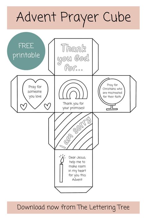 If you're looking for Christian Bible crafts for Advent and Christmas, this free printable prayer cube is a great way to get children praying this Advent. Free to download from The Lettering Tree. Christian Homeschool Printables, Catholic Advent Activities For Kids Free Printable, Christmas Bible Activities For Kids, Prayer Cube Free Printable, Free Christian Christmas Printables, Bible Crafts For Kids Easy Printable, Christian Prints Free Printable, Prayer Ideas For Kids, Christmas Bible Crafts For Kids