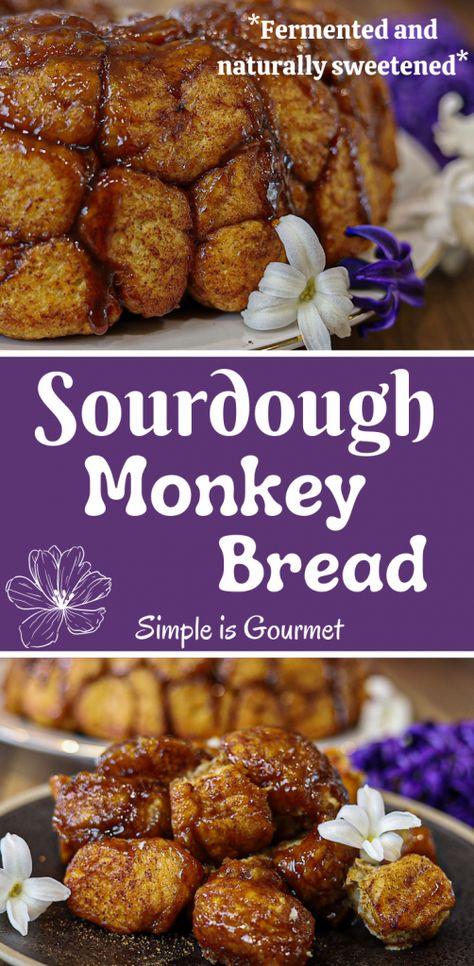 Sourdough Monkey Bread How To Use Sourdough Bread, Gluten Free Sourdough Desserts, Sourdough Monkey Bread Pull Apart, Sourdough Monkey Bread Recipe, Sourdough Discard Monkey Bread, Recipes Using Sourdough Bread, Sourdough Brunch Ideas, Sourdough Breakfast Bread, Sourdough Bread Breakfast Recipes