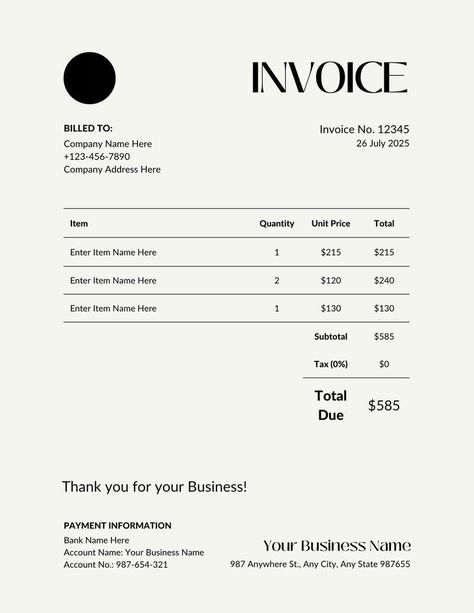 is all about simplicity. It's about creating a clean, professional look that makes your clients feel valued and appreciated. This type of design focuses on using minimal elements to convey the most important information - such as the customer's name, the date, the total amount due, and any applicable taxes or fees. By keeping things simple,  helps to avoid clutter and make it easier for customers to understand their bill. Business Documents Design, Minimal Invoice Design, Business Invoice Design, Graphic Design Invoice Template, Free Invoice Template Download, Business Document Design, Invoice Design Template Free, Cute Invoice Design, Invoices Design