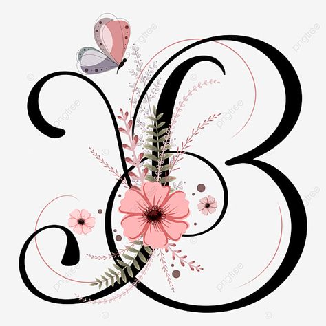 Letters With Flowers Drawing, Alphabet Images Design, Letter B Design, B Letter Design, Alphabet Ornaments, Letter Flowers, B Alphabet, B Letter, Card Png