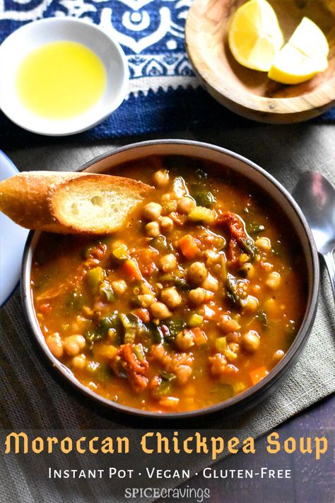 Moroccan Instant Pot Recipes, Clean Soup, Moroccan Chickpea Soup, Chickpea Omelette, Simple Soups, Moroccan Chickpea, Chickpea Soup, Instant Pot Recipe, Chickpea Stew