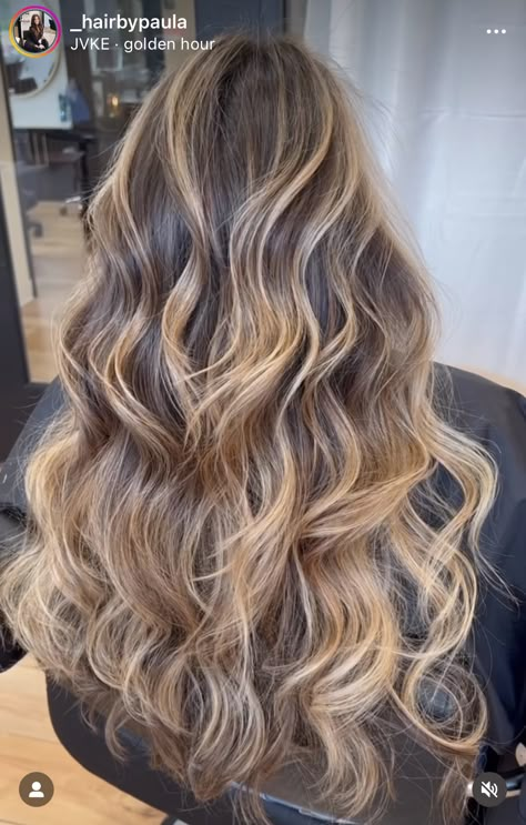 Long Wavy Hair Highlights, Partial Highlights Long Hair, Blonde Highlife On Brown Hair, Golden Balayage On Brown Hair, Full Head Foils Blonde On Brown Hair, Full Head Of Highlights On Dark Hair, Half Head Babylights, Half Head Blonde Foils On Brown Hair, Half Head Foils Brunette To Blonde