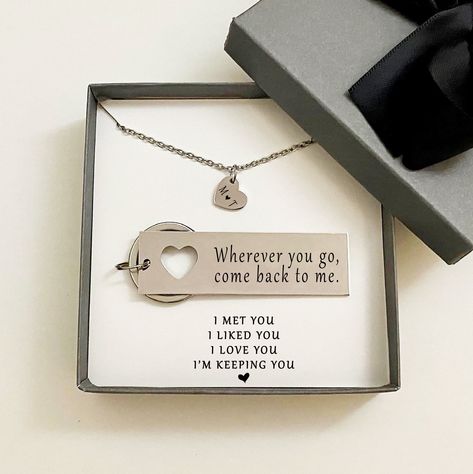 Like You Quotes, Couples Jewelry, Come Back To Me, True Love Is, Keychain Necklace, Distance Gifts, Silver Keychain, Engraved Keychain, Long Distance Gifts