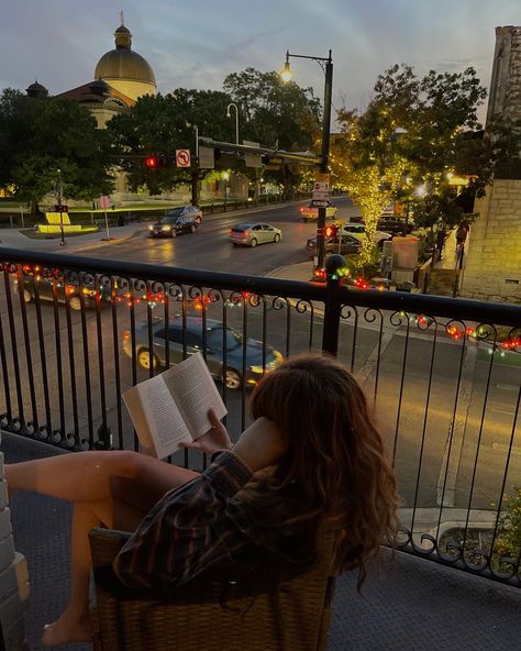 blonde haired girl reading on balcony city Reading On Balcony, Blonde Haired Girl, Girl Standing, Balcony Design, Girl Reading, Hermione, Aesthetic Girl, Dream Life, Habitat