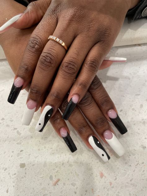 Yin And Yang Nails, Yin Yang Nails, Oval Nail, Flame Nails, Oval Nails Designs, Long Acrylic Nail Designs, Yin And Yang, Oval Nails, Dream Nails