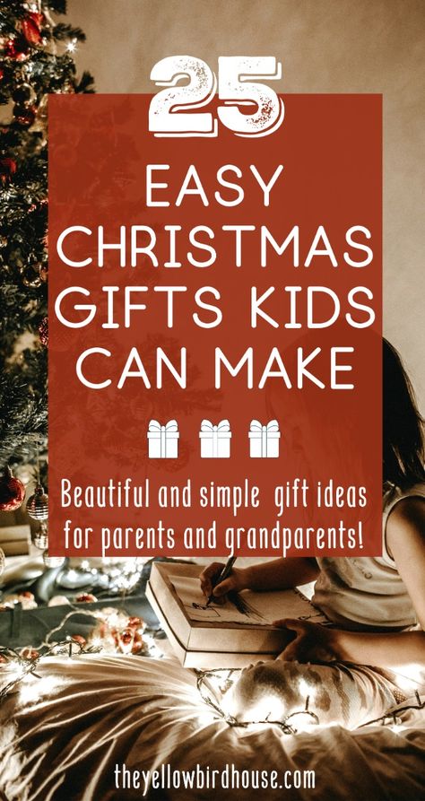 25 Simple kid made gift ideas for their parents and grandparents. Easy Christmas gifts kids can make, with a little help from a grown-up. Beautiful and cheap DIY Christmas gifts kids can do. Kid-friendly Christmas crafts that make for wonderful and useful gift ideas for their family and friends. DIY Teacher gift ideas for the Holidays from kids. Inexpensive DIY easy Christmas gifts kids can make in an afternoon. Kids Diy Christmas Gifts For Family, Home Made Christmas Gifts From Kids, Gifts That Kids Can Make, Kids Made Christmas Gifts, Free Diy Christmas Gifts, Easy Christmas Gifts To Make For Family, Diy Christmas Gifts For Children, Homemade Gifts For Parents For Christmas, Christmas Gifts For Daycare Parents