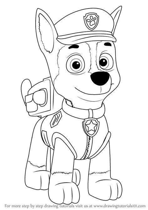 How to Draw Chase from PAW Patrol step by step, learn drawing by this tutorial for kids and adults. Paw Patrol Drawing, Puppy Drawing Easy, Paw Patrol Tower, Paw Drawing, Paw Patrol Movie, Zuma Paw Patrol, Paw Patrol Cartoon, Paw Patrol Chase, Superhero Coloring