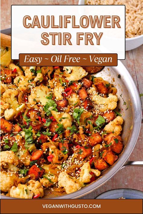 Cauliflower Stir Fry with Crispy Tofu Crispy Baked Tofu, Tasty Cauliflower, Cauliflower Stir Fry, Frozen Cauliflower, Vegan Stir Fry, Quick Baking, Oil Free Vegan Recipes, Chinese Stir Fry, Tofu Stir Fry