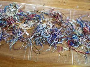 Scrap Thread Ideas, Fabric From Scraps, Dissolvable Fabric, Pretty Jars, Water Soluble Fabric, Scrap Fabric Projects, Scrap Yarn, Crossword Puzzles, Textile Fiber Art