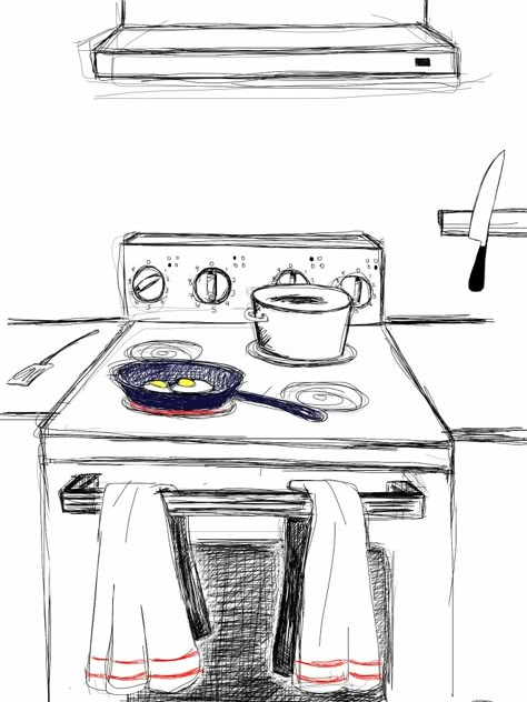 Oven Sketch, Cooking Drawing Reference, Slime Animation, Stove Drawing, Stove Illustration, Oven Drawing, Cabin Tattoo, Themes To Draw, Cooking Drawing