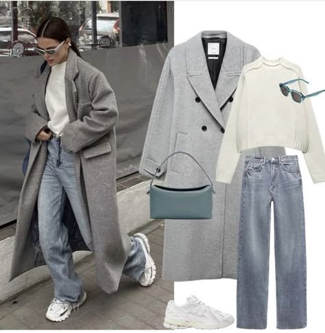 Light Grey Long Coat Outfit, How To Style A Grey Coat, Grey Wool Coat Women, Gray Trench Coat Outfit Winter, Grey Coat Street Style, Gray Coat Winter Outfit, Grey Trench Coat Outfit Classy, Light Grey Coat Outfit Winter, Light Grey Wool Coat Outfit