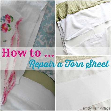 What happens when your sheet gets a big tear? This quick tutorial will show you how repair a torn sheet. | SimplyFreshVintage.com Sewing Repairs, Sew Halloween Costume, Knitting Crafts, Altered Clothing, Make Do And Mend, Visible Mending, Repair Clothes, Make Your Own Clothes, Construction Details